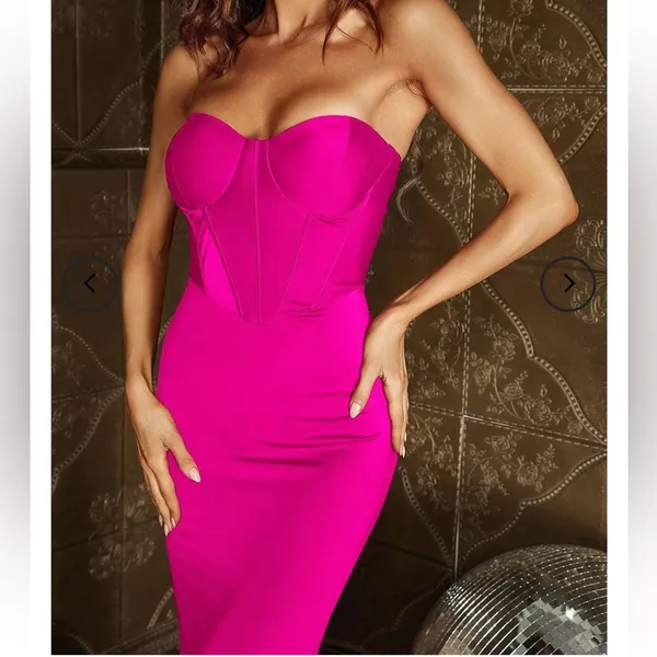 FAERIESTY Solid Mermaid Hem Tube Pink Strapless Evening Gown Size Small. - Image 5