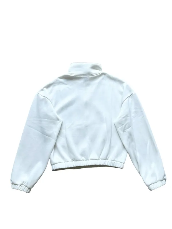 🔃White Drop Shoulder Zip Half Crop Sweatshirt - Image 4