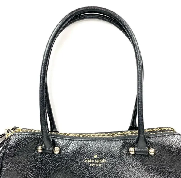 Kate Spade Womens Reis Shoulder Bag Black Pebbled Leather Triple Compartment - Image 11