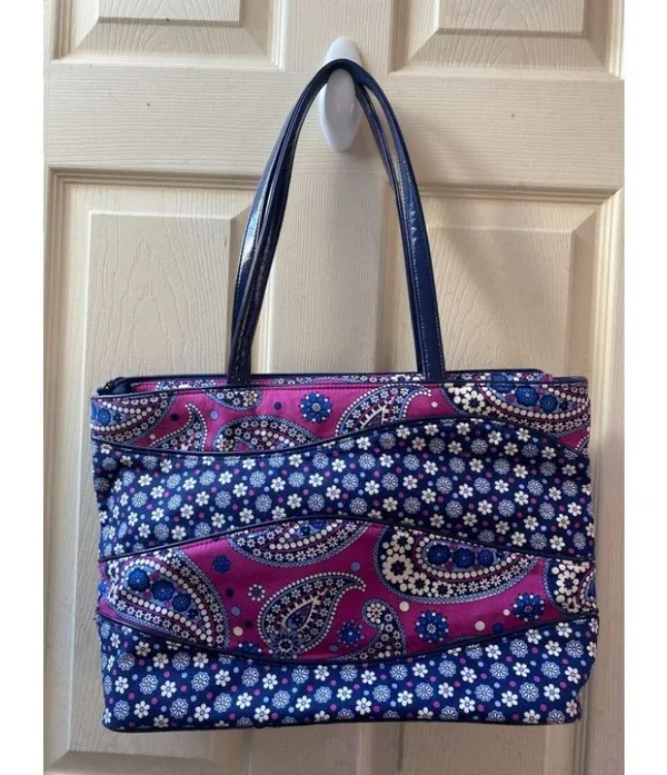 Vera Bradley Blue Pink Quilted Fabric Tote Bag - Image 3