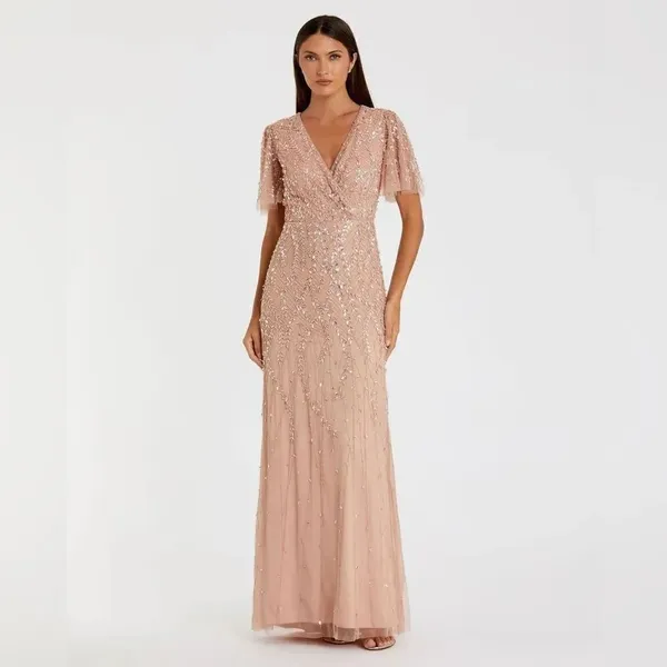 Mac Duggal 35109 Pink Embellished Flutter Sleeve Gown Dress MOB $698 - Image 3