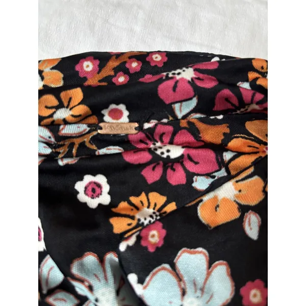 Free People Black Floral Boho Mini Dress Size Small Long Sleeve Tie Neck - Image 3