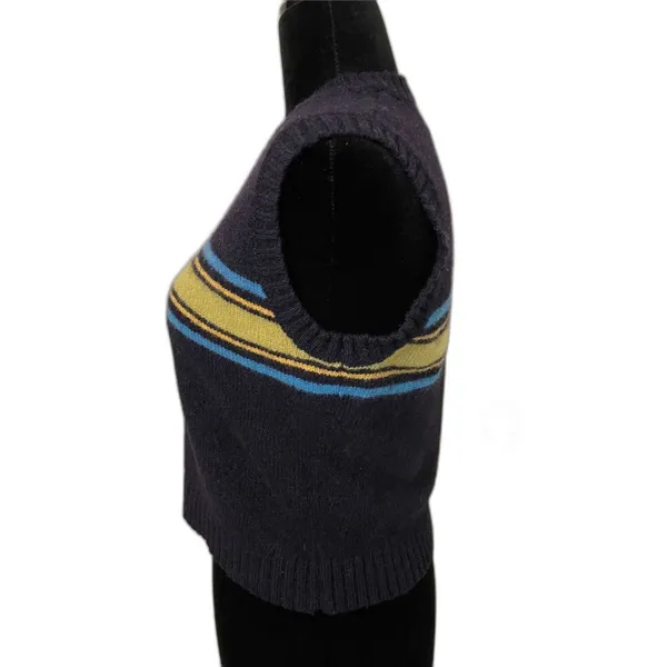Vintage M.Y. Sportswear Wool Sweater Vest Womens Large Navy Blue Lime Striped - Image 5