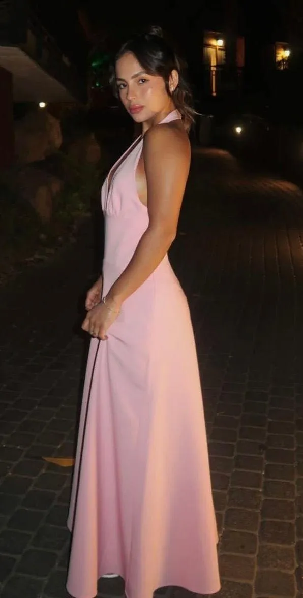 Zara Pink Backless Halter Dress wedding maxi long evening party coctail - Image 3