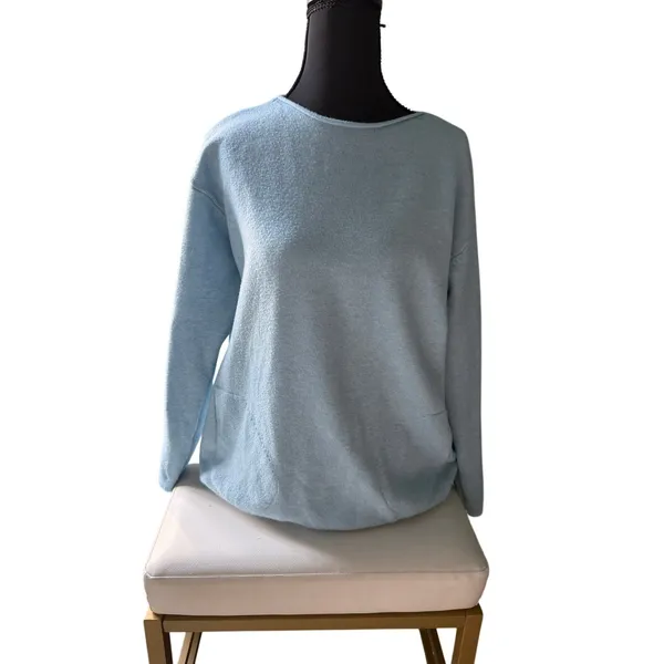 House of Tweed Baby Blue Sweater One Size Button Back Pockets Scotland - Image 3