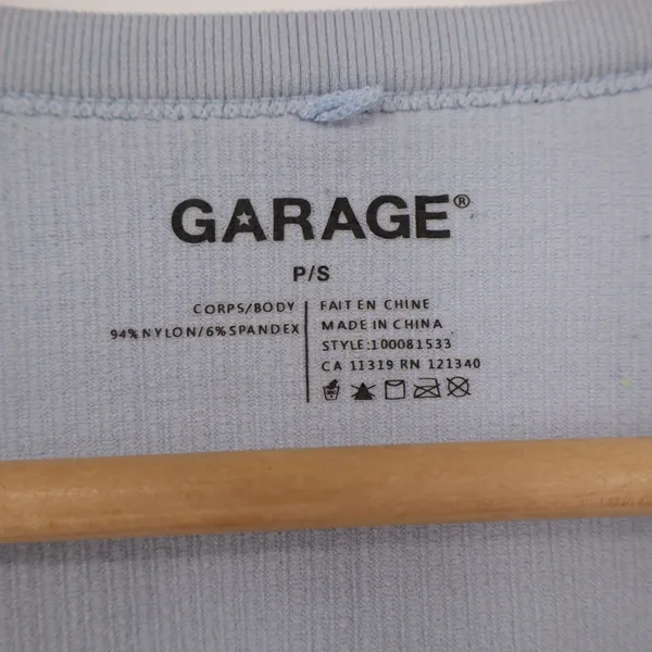 Garage Light Blue Ribbed Deep V-Neck Crop Top Short Sleeve Tee PS - Image 2