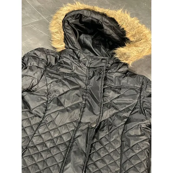 Jaclyn Smith Black Quilted Parka Coat with Faux Fur Hood‎ Winter Jacket D-7 - Image 3