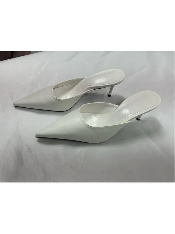 Womans New Slip On Stiletto Mules Eu 38 Us 8 White Pointed Toe - Image 3