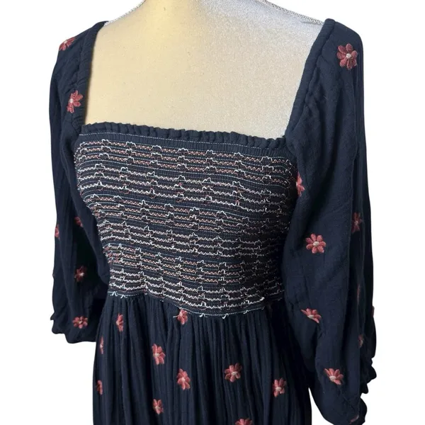 Free People Dahlia Embroidered Maxi Dress Puff‎ Sleeve Cottagecore Milk Maid M - Image 4