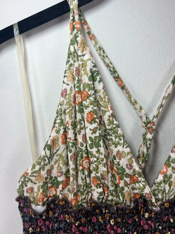 Romeo & Juliet Couture Floral Patchwork Maxi Dress Neutral Cottagecore Boho Med - Image 4