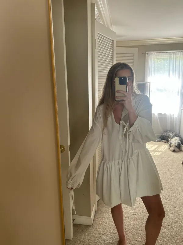 Boutique Long Sleeve White Mini Dress Size L - Image 2