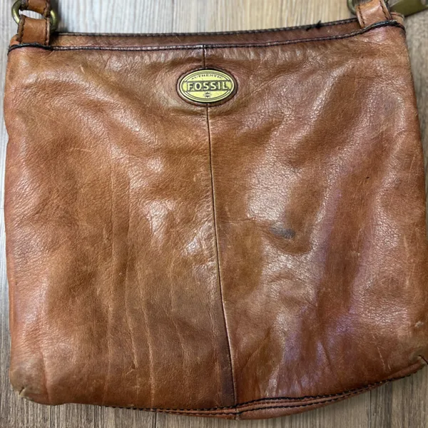 Vintage Fossil Western Brown Cowhide Leather Crossbody Bag Purse Festival Hippie - Image 4