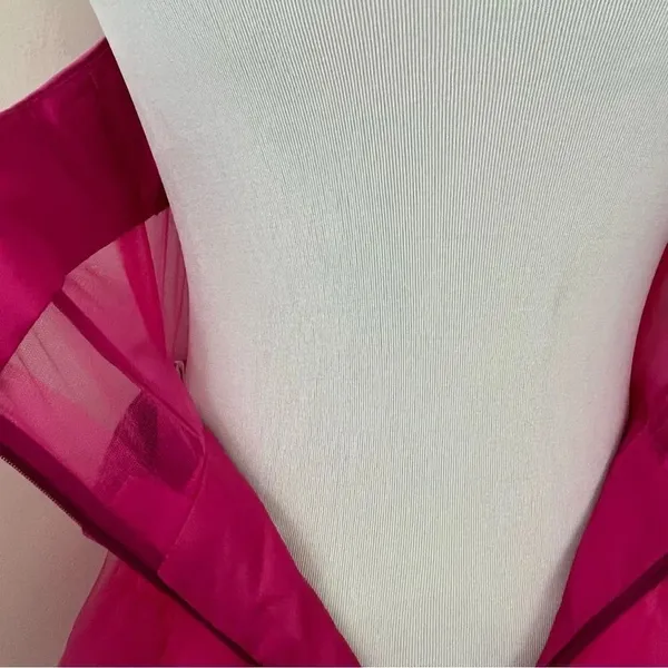 Fuchsia Pink Tulle Evening/ Prom Gown Corset Style Sheer S - Image 9