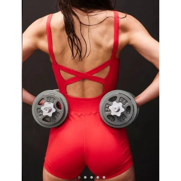 FP Movement Good Karma Runsie Romper XS/S Red Pink Gym Running Workout Sporty - Image 11