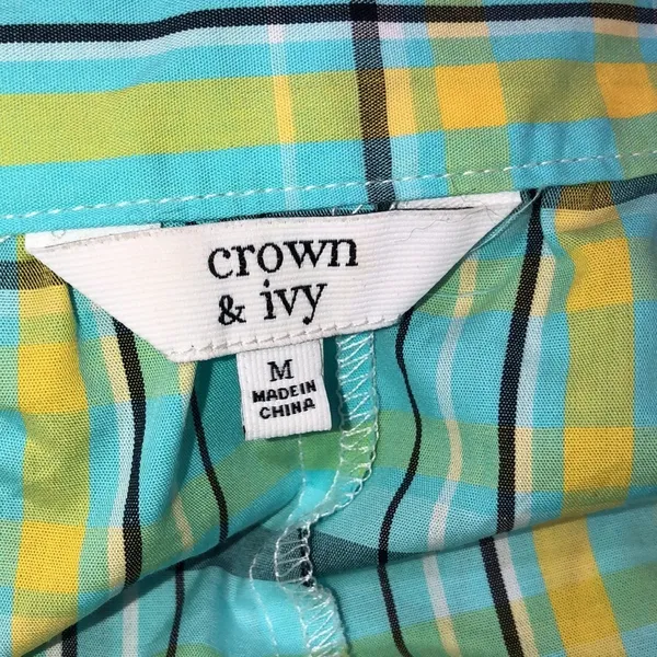 Crown & Ivy medium off shoulder plaid cotton top - Image 5