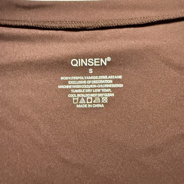 QINSEN Womens Brown Long Sleeve V-Neck Stretchy Fitted Top Size S - Image 2