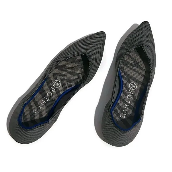 Rothy's Charcoal Gray and Blue Trim Pointy Women's Flats Size 8 - Image 7
