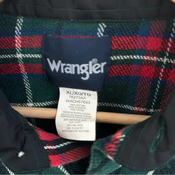 Wrangler green plaid flannel shirt - Image 3