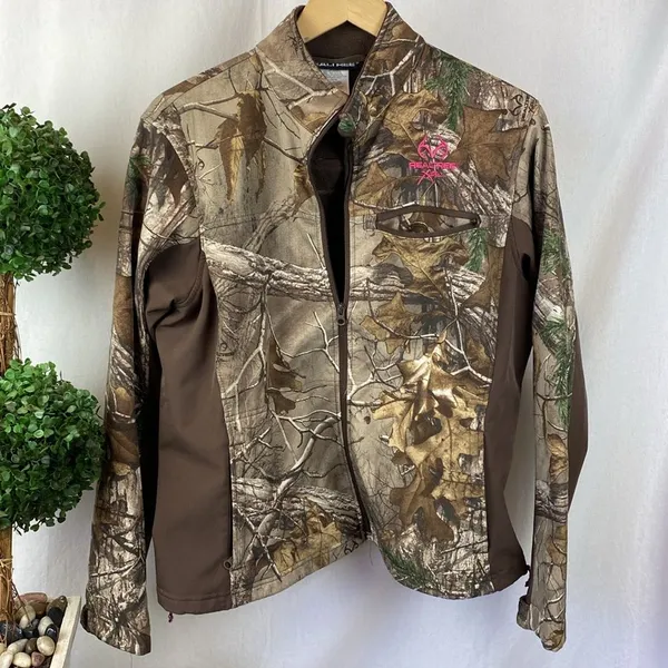 Realtree Brown Camouflage Long Sleeve Zip Up Athletic Outdoor Jacket L - Image 2