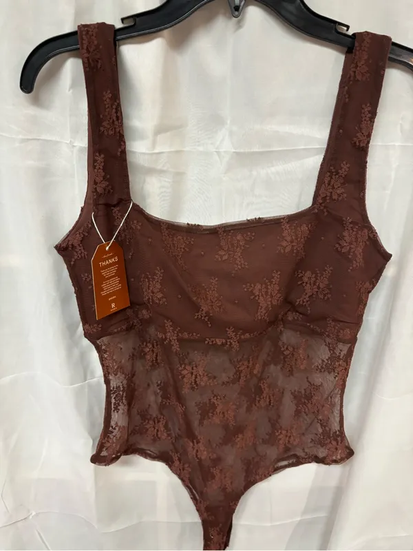 ReoRia Brown Lace Bodysuit with Floral Mesh - Image 3