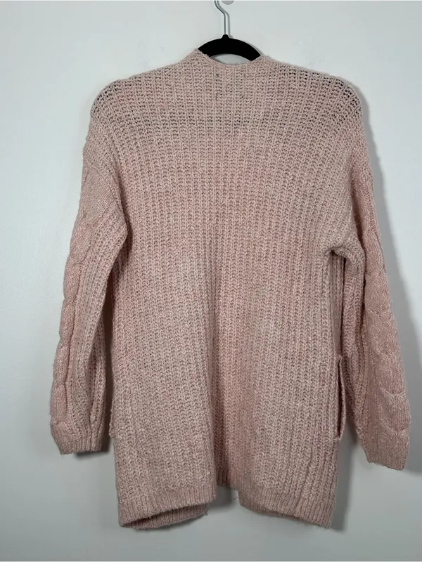 Abercrombie Women’s Small Blush Pink Cable Knit Open Front Cardigan - Image 3