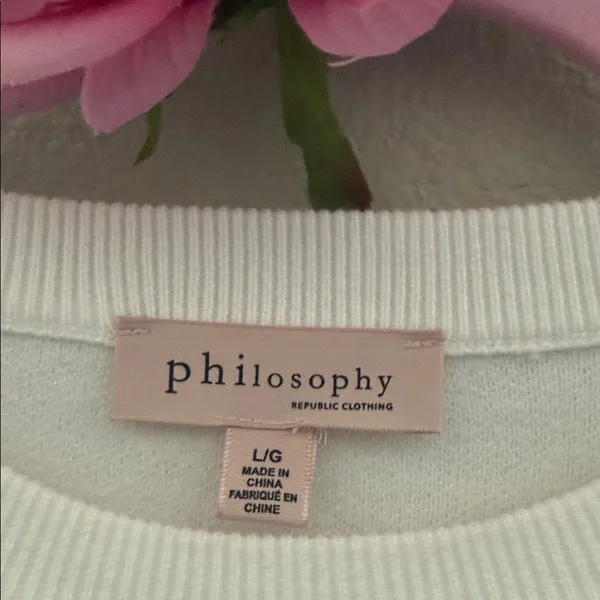 Philosophy White Crewneck Sweater with chocolate brown Horse Embroidery - Image 6