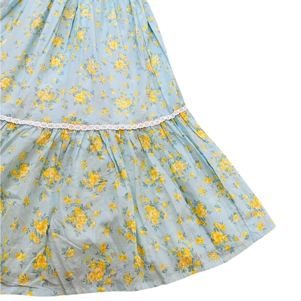 Womens Midi Skirt Light Blue Yellow Floral Cottagecore Boho Feminine Summer - Image 4