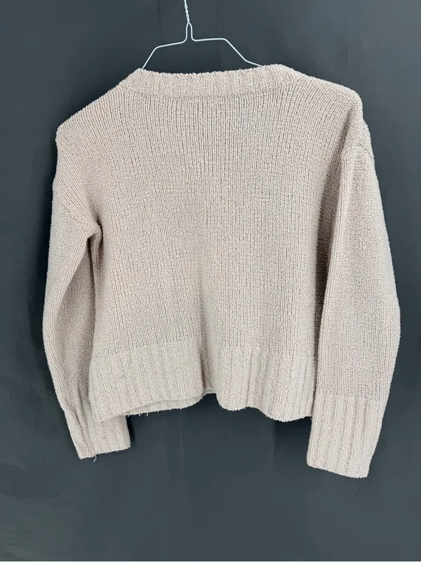 ATM Cropped Long Sleeve Slouchy Pocket V-Neck Sweater - Image 3