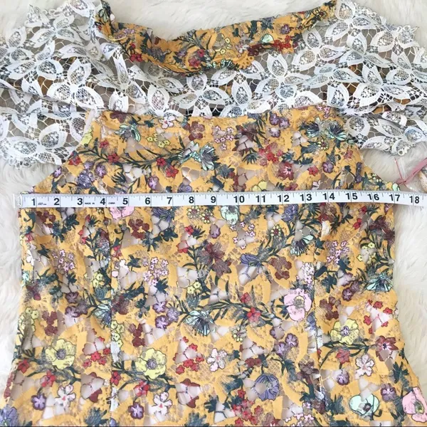ALEX MARIE Off The Shoulder Yellow Lace Midi Dress Size 6 Wedding Guest Cottage‎ - Image 13