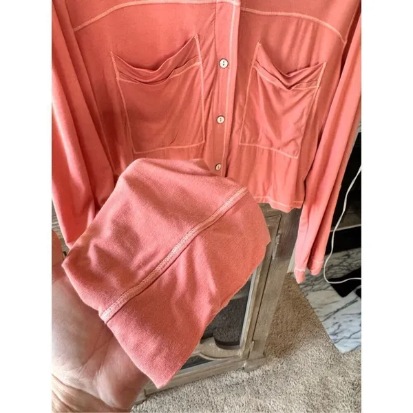 Free People Intimately‎ PJ Button Down Top Womens Pink Medium (T1) - Image 5