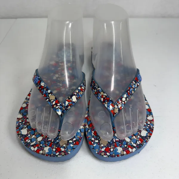 Tory Burch 6 Linosa Festival Flip Flop Printed Naplak Logo Thong Sandals Preppy - Image 5