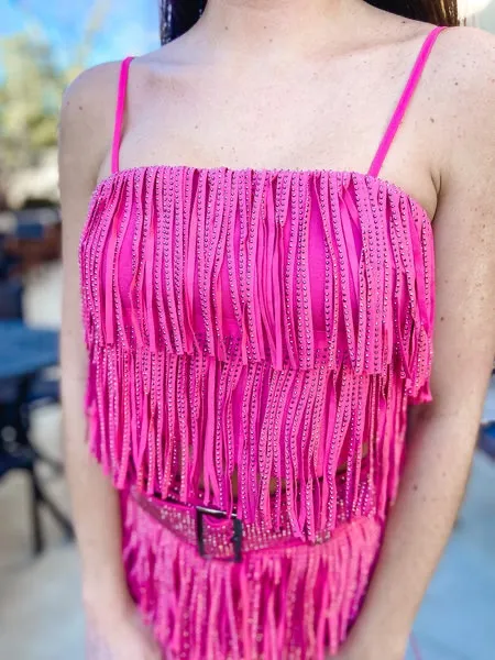 Nylon Apparel Pink Fringe Crop Top Size Medium - Image 3
