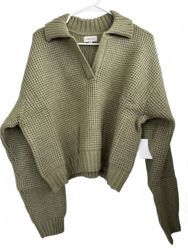 PacSun LA Hearts Gabriela Waffle Knit Collared Sweater Green NWT XL - Image 3