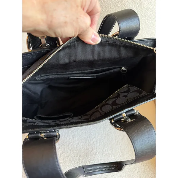 Coach Soho Tote Bag Women's Black Canvas Casual Signature Monogram Multi Pocket - Image 8