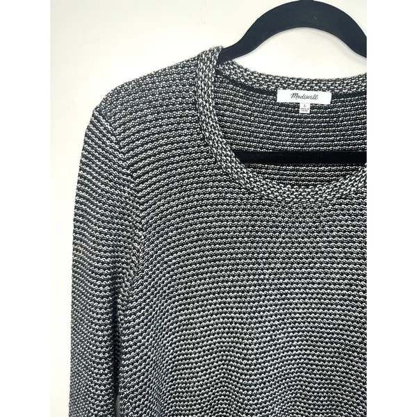 Madewell Size L Women's Pullover Striped Black‎ White Textured Knit Long Sleeve - Image 4