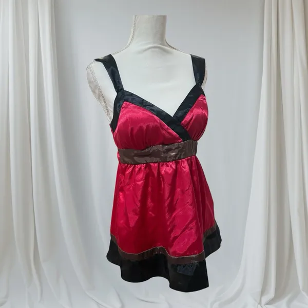 A. Byer Womens Vintage Y2K Pink Black Satin Tie Back Vneck Cami Blouse Large - Image 3