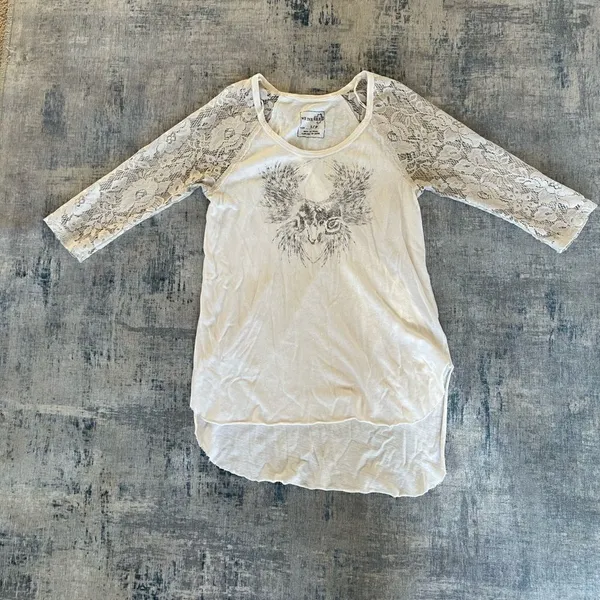 We The Free People Renegade Raglan Ivory 3/4 Lace Sleeve Top Size Small - Image 6