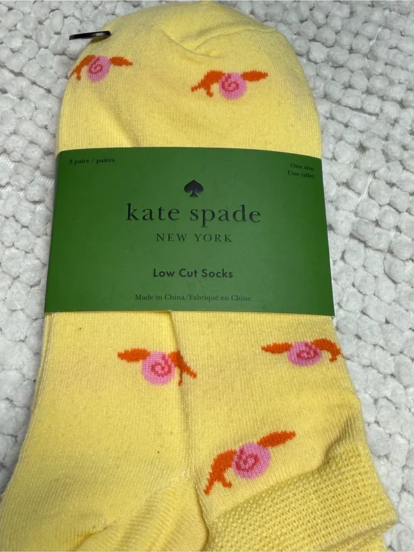 Kate Spade Low Cut Socks 3 Pair Set Snail Print Yellow Gray White NWT - Image 2