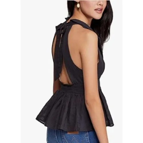 Free‎ People Black Peplum Born to Be Yours Halter XS Sleeveless Collared Top - Image 2
