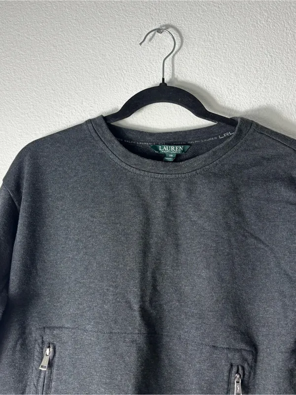 Lauren Ralph Lauren Crewneck Sweatshirt Zip Pockets Grey XS - Image 2