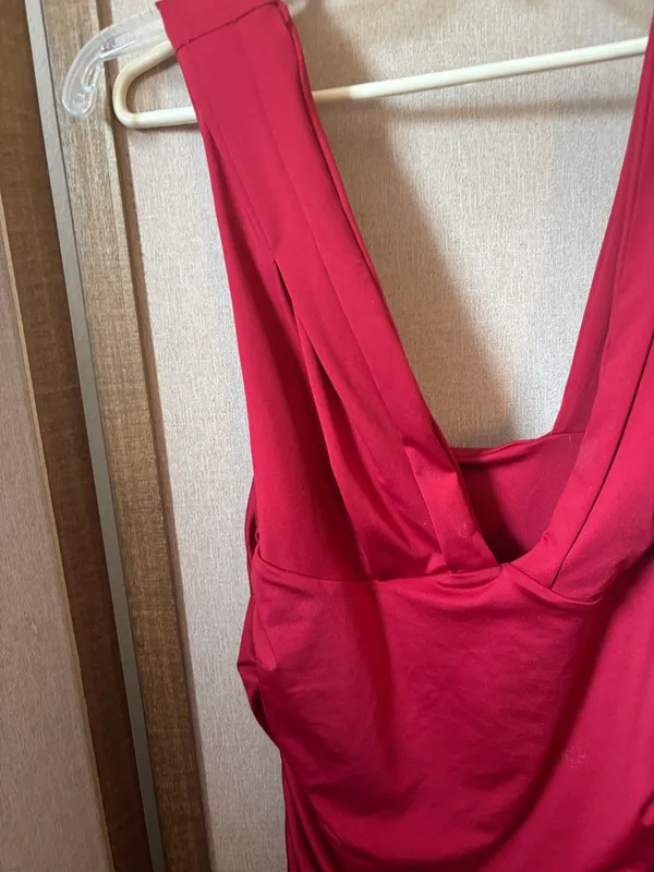 Red Sleeveless Ruched V-Neck Junior Dress Large - Image 2