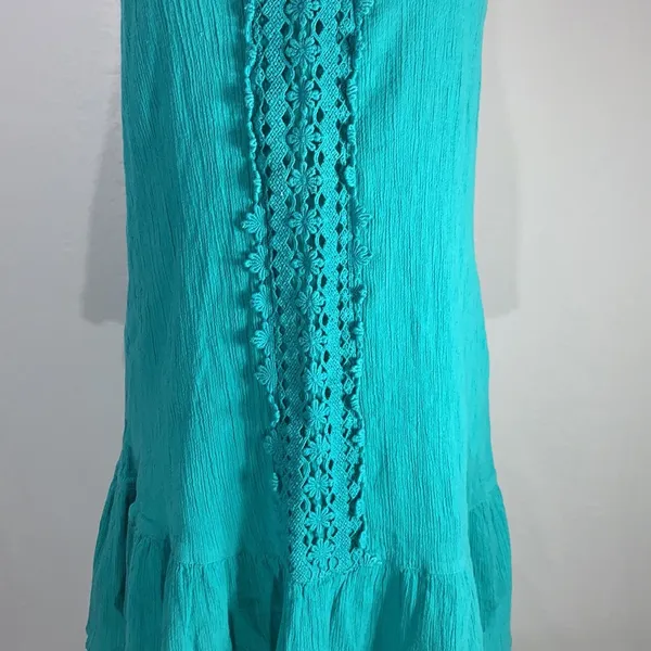 Teal Ruffled Embroidered Mini Sundress Size Large Jr - Image 3