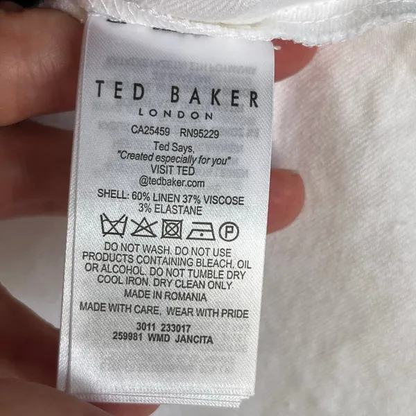 Ted Baker Jancita White Linen Blend Belted Button Front Dress Size 1 (S) - Image 8