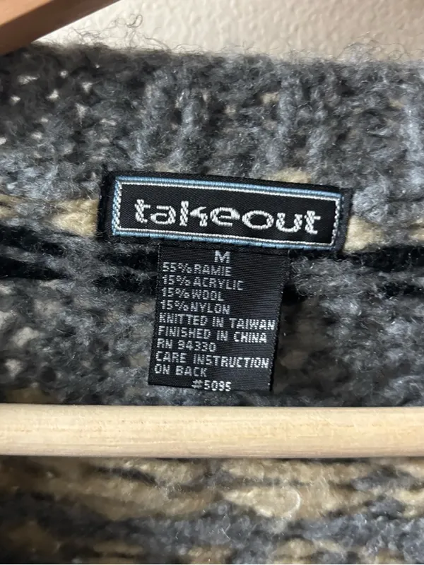 Takeout Fair Isle Chunky Crew Sweater - Cream, Gray & Black - Image 3