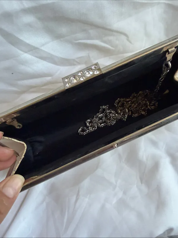Gold Sparkle Evening Clutch with Chain Strap - Image 4