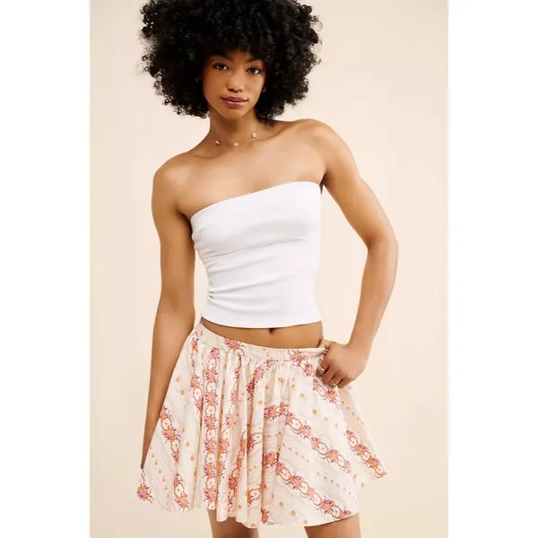 FREE PEOPLE Gaia Floral Printed Skirt Mini Ivory Combo Pockets Poplin Small‎ - Image 6