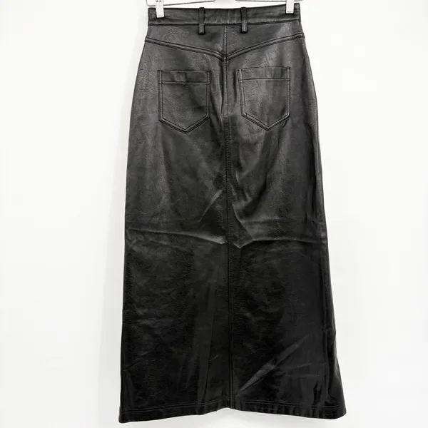 Pilcro Anthropologie Womens Black Faux Leather The Madi Front Slit Maxi Skirt 2 - Image 8