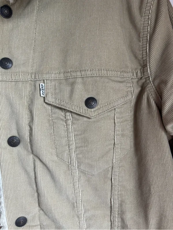 Levi’s Corduroy Sherpa Trucker Jacket Tan Beige L - Image 5