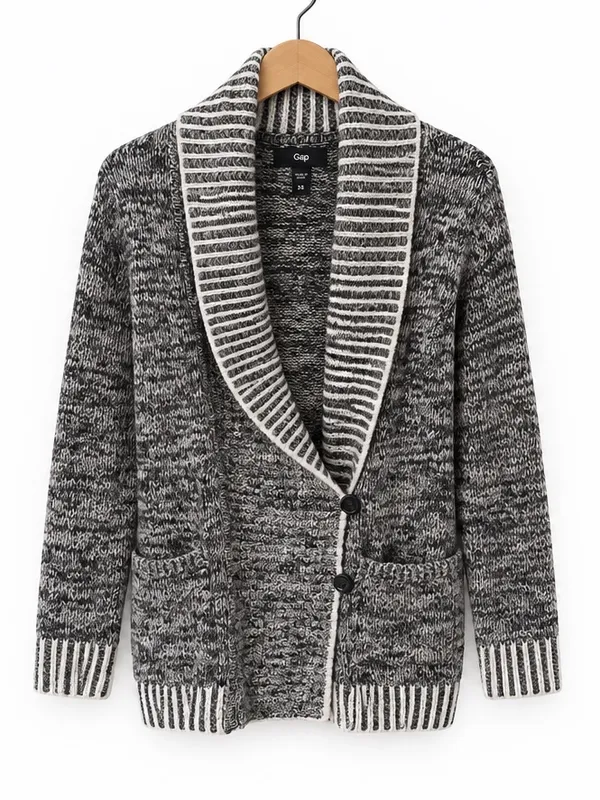 Gap Oversized Marled Black Gray Shawl Neck Button Front Cardigan Sweater XS Cozy - Image 4
