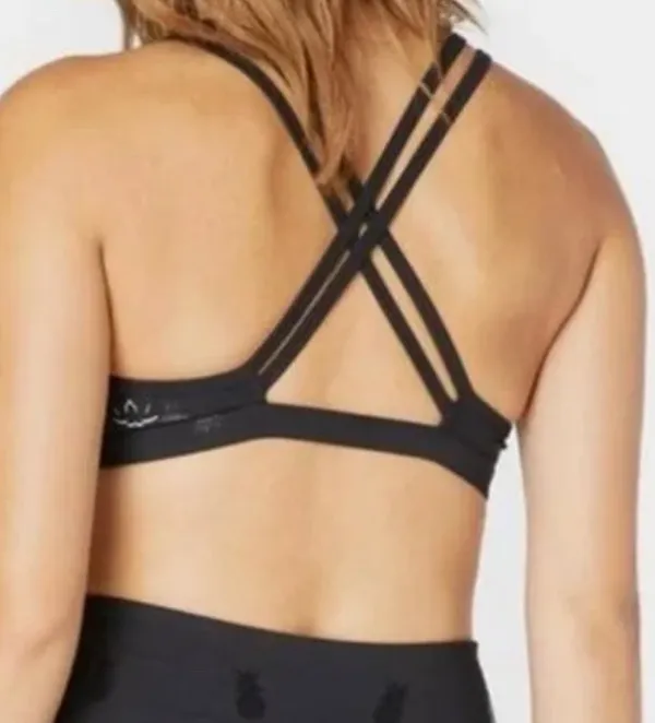 Black Strappy Pineapple Print Sports Bra - Image 2